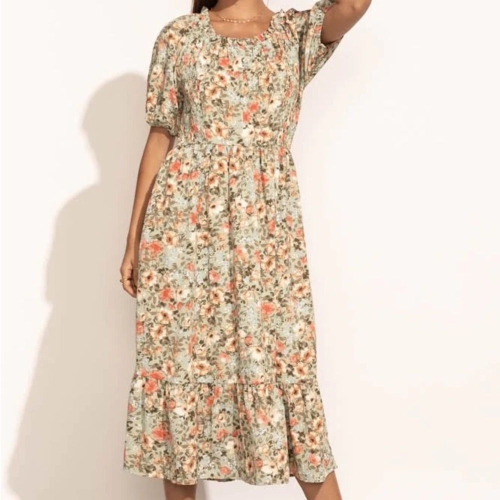 Bohme new sage floral midi dress